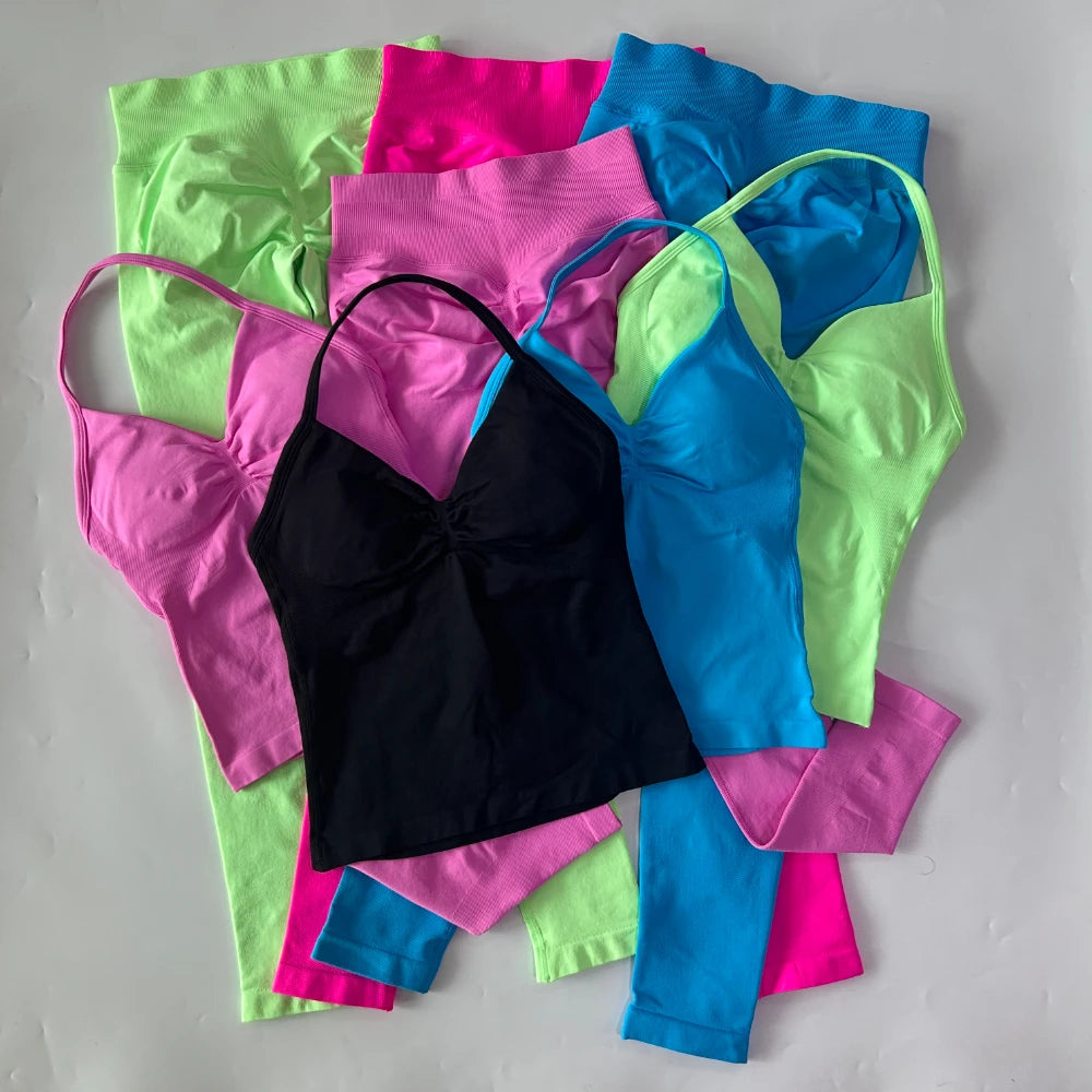 No Logo Seamless Gym Set Women High Waist Tank Tops