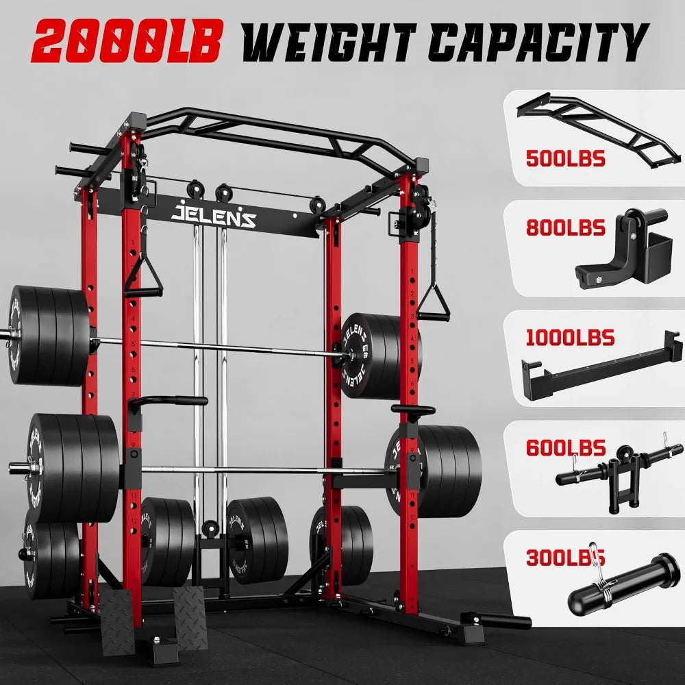 Squat Rack For Home Gym 2000LBS Capacity With Adjustable Pulley