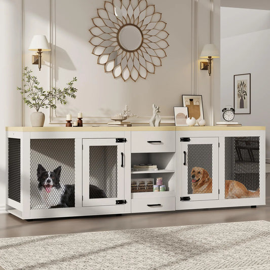 HiMISS Heavy Duty Dog Crate TV Stand With Feeding Station