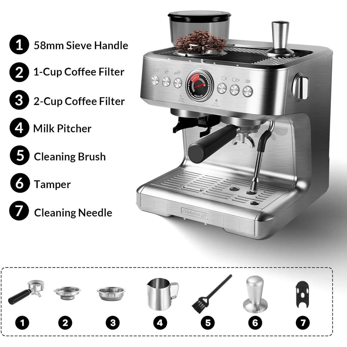 Acekool Espresso Machine With Grinder 20 Bar PID Control
