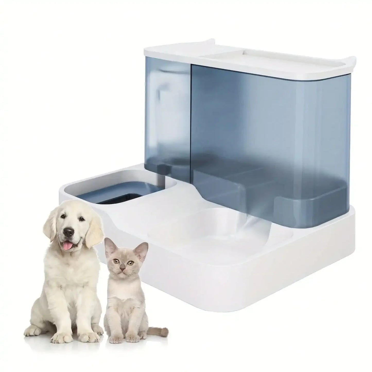 Automatic Cat Food And Water Dispenser Set With Transparent Reservoir