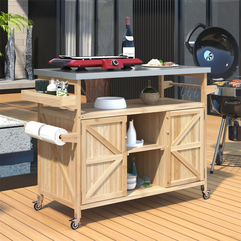 TWISTER.CK Portable Outdoor Bar Table With Storage And Wheels