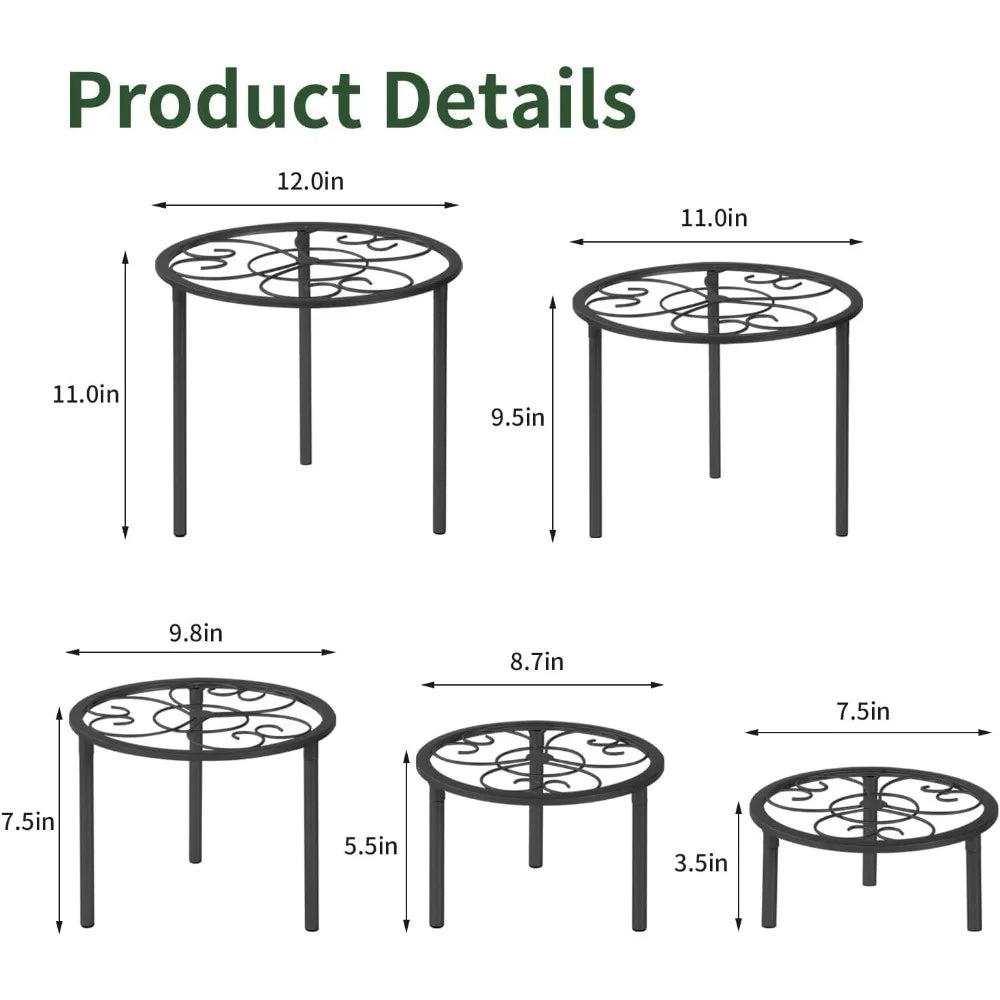Metal Plant Stand Set of Five Heavy Duty Indoor Outdoor Black Display Racks Various Sizes