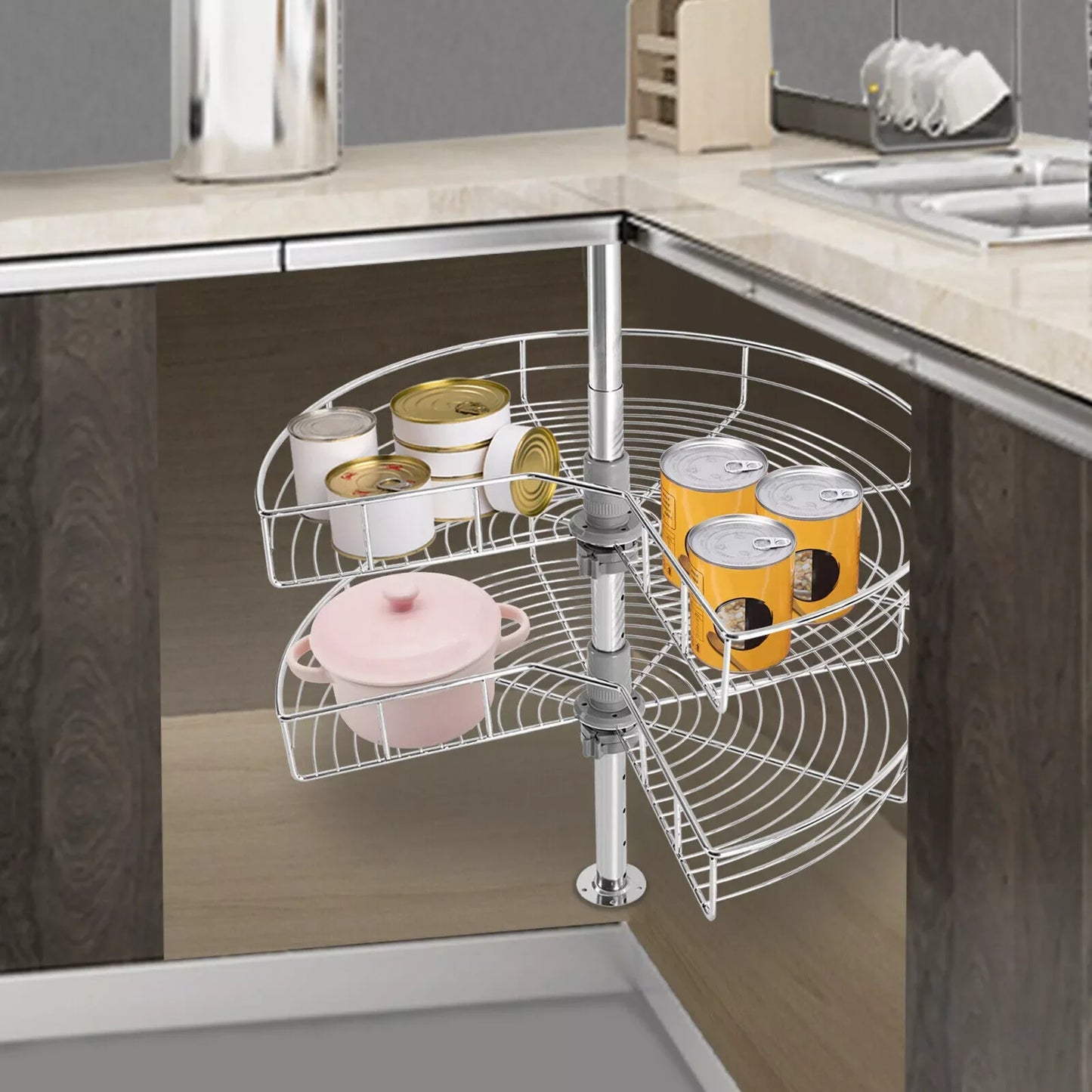 Chrome Lazy Susan Cabinet Corner Organizer Kitchen Storage
