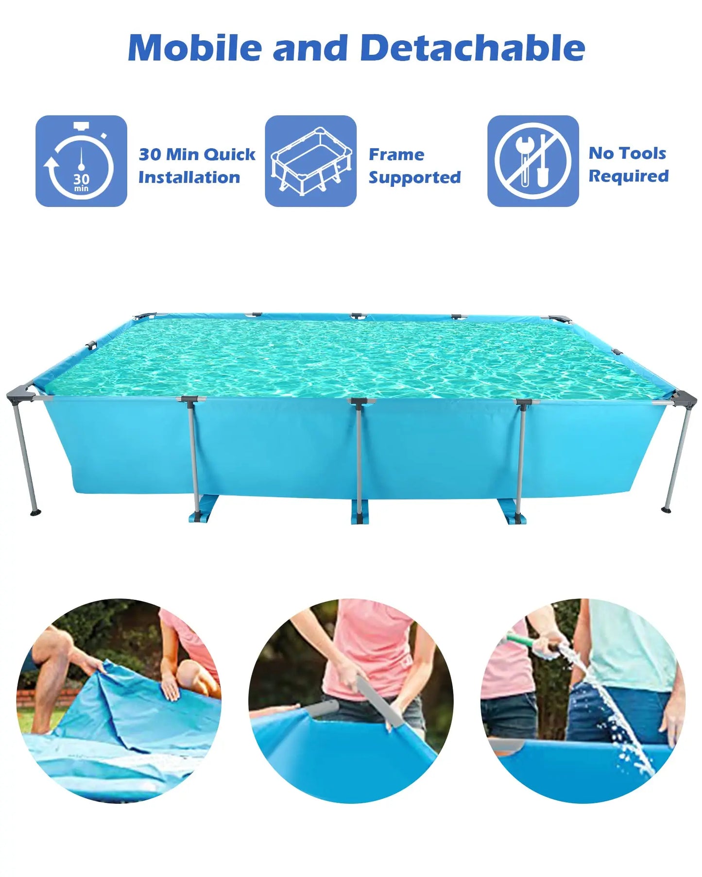 Above Ground Rectangle Frame Pool for Backyard Use