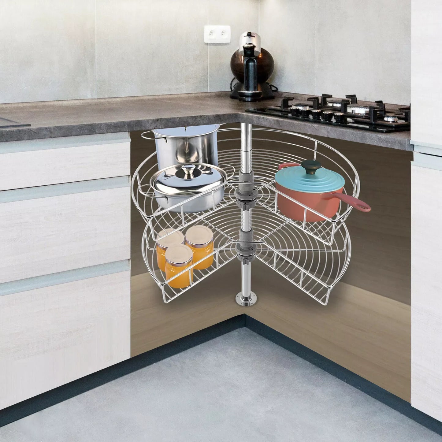 Chrome Lazy Susan Cabinet Corner Organizer Kitchen Storage