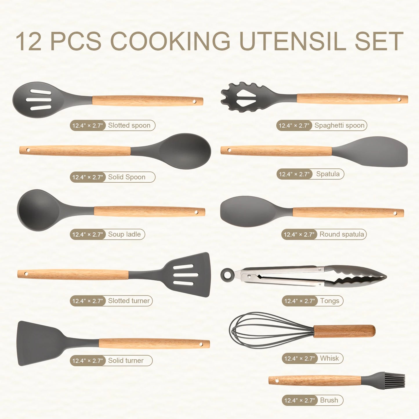 KATISUN 12-Piece Non-Stick Silicone Utensils Set With Wooden Handles