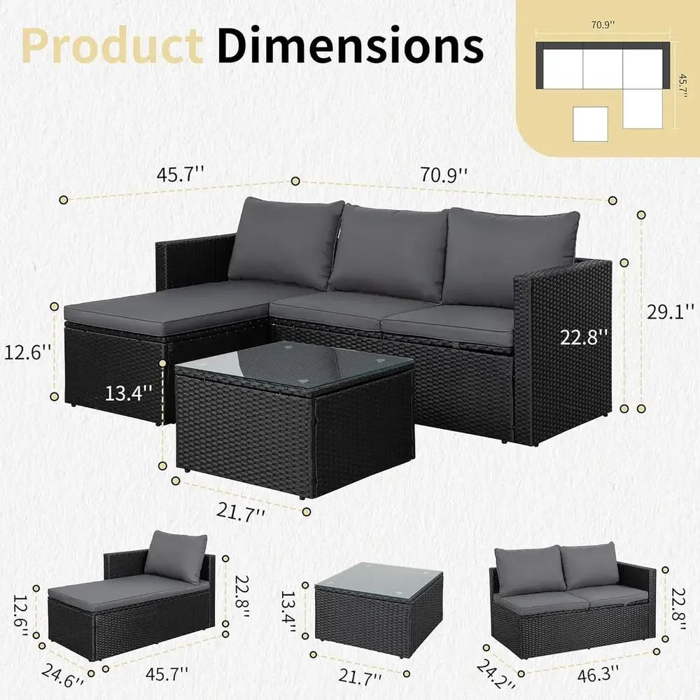 4-Piece Outdoor Wicker Patio Furniture Set With Fire Pit Table