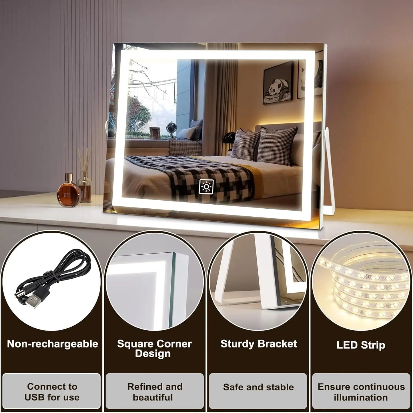 LED Vanity Mirror With Lights 3 Color Dimmable Touch Control