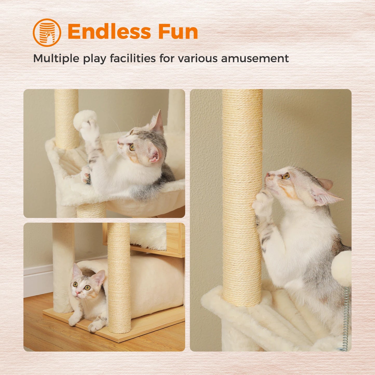 PAWZ Road Height Adjustable Cat Tree With Hammock Indoor