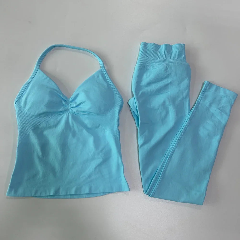 No Logo Seamless Gym Set Women High Waist Tank Tops