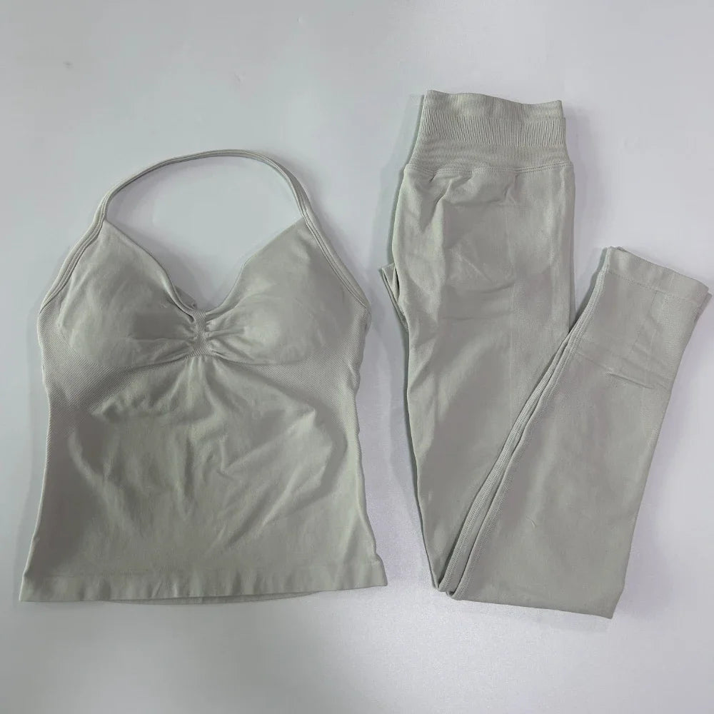 No Logo Seamless Gym Set Women High Waist Tank Tops