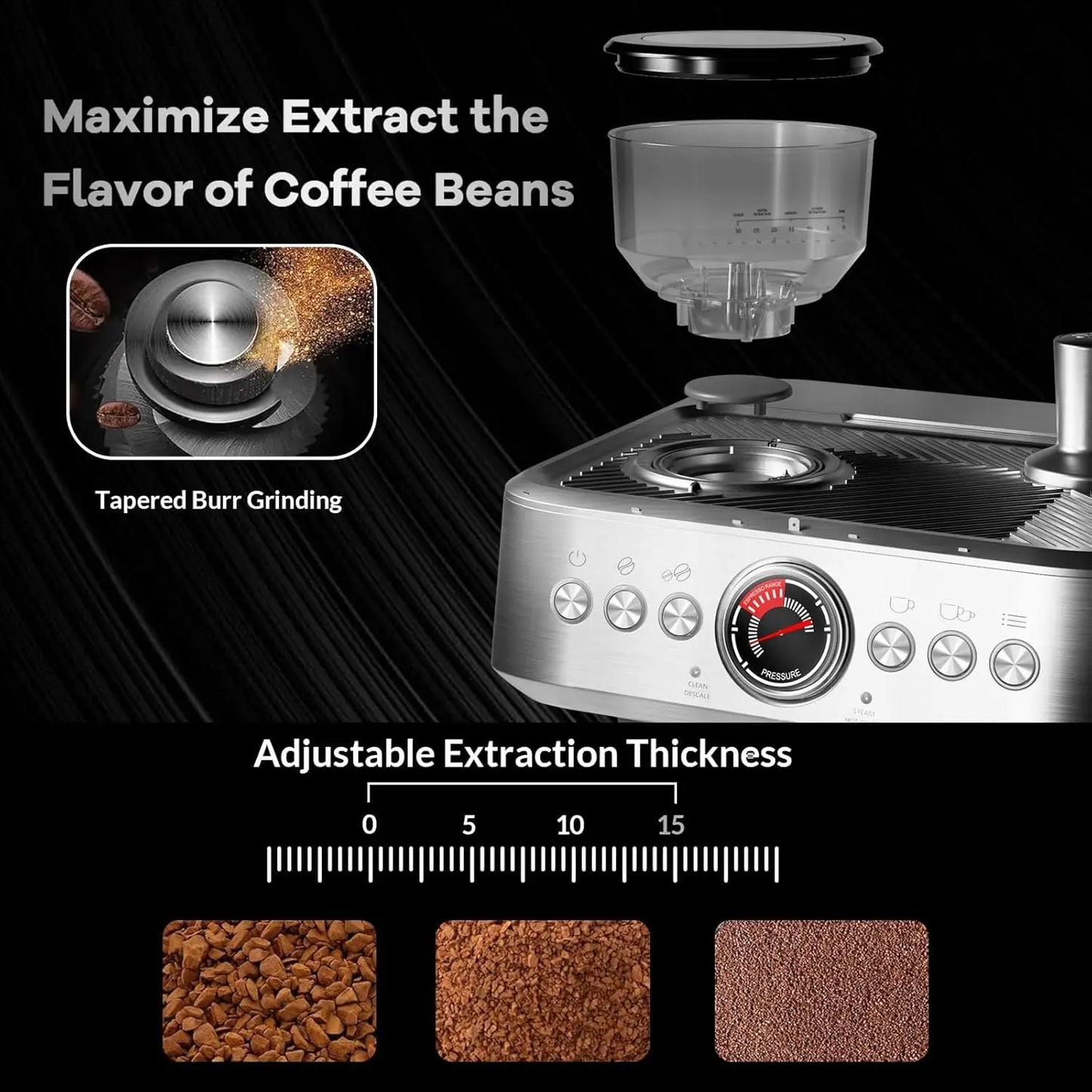 Acekool Espresso Machine With Grinder 20 Bar PID Control