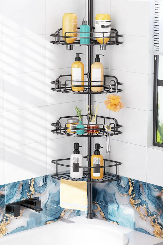 4-Tier Adjustable Tension Pole Shower Caddy Rustproof No-Drill Space-Saving