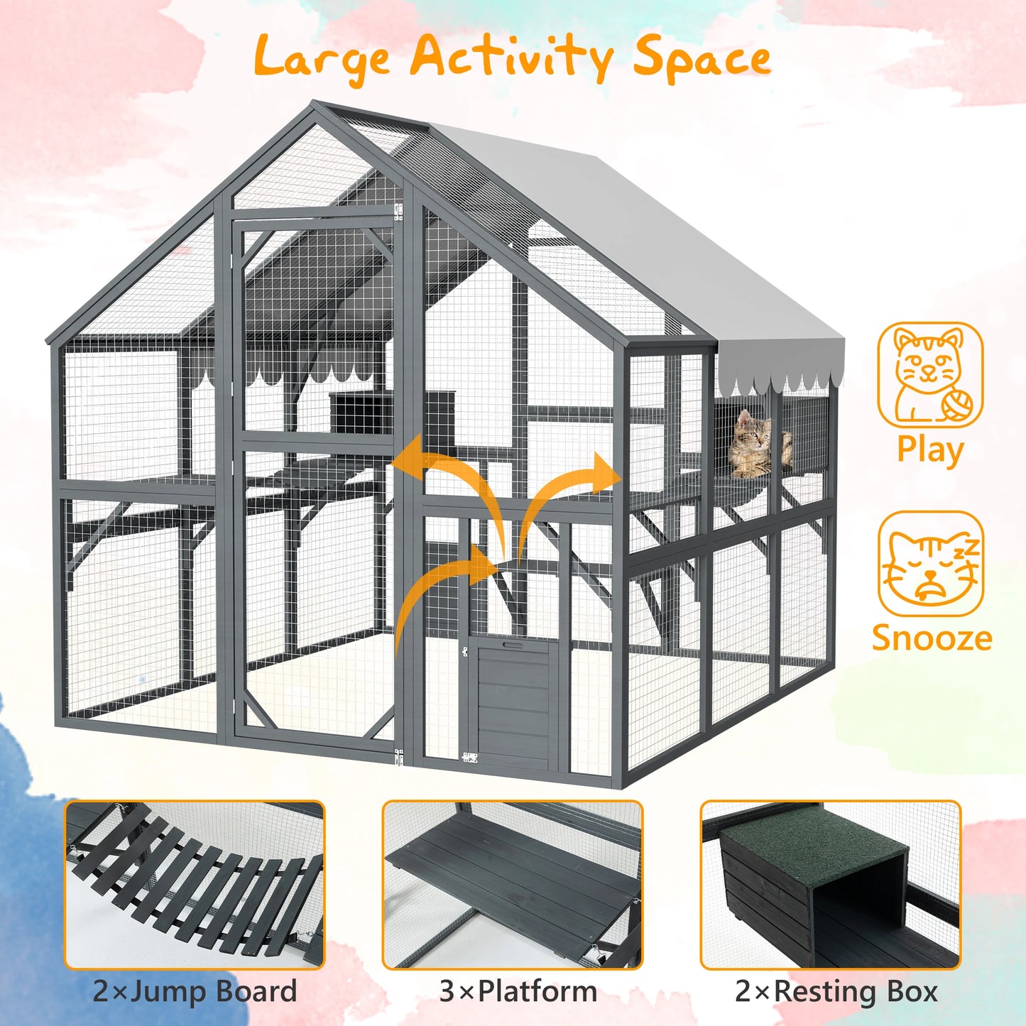 Large Outdoor Cat House And Wooden Cat Run Enclosure