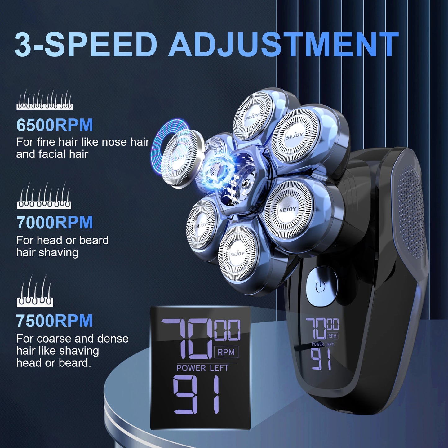 Sejoy 6-in-1 Electric Head Shaver With Nose Hair Trimmer