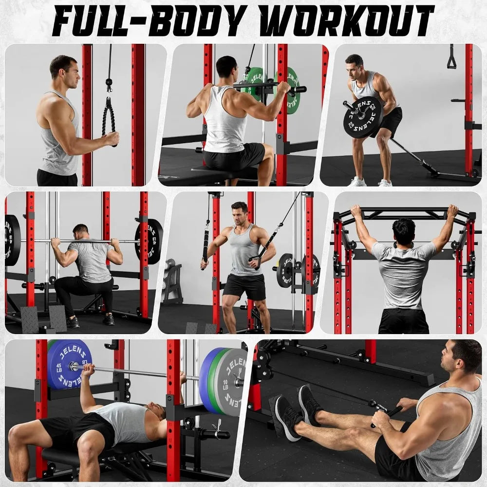 Squat Rack For Home Gym 2000LBS Capacity With Adjustable Pulley