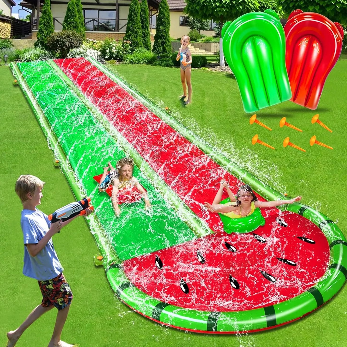 Watermelon Lawn Water Slide With Bodyboards For Kids And Adults