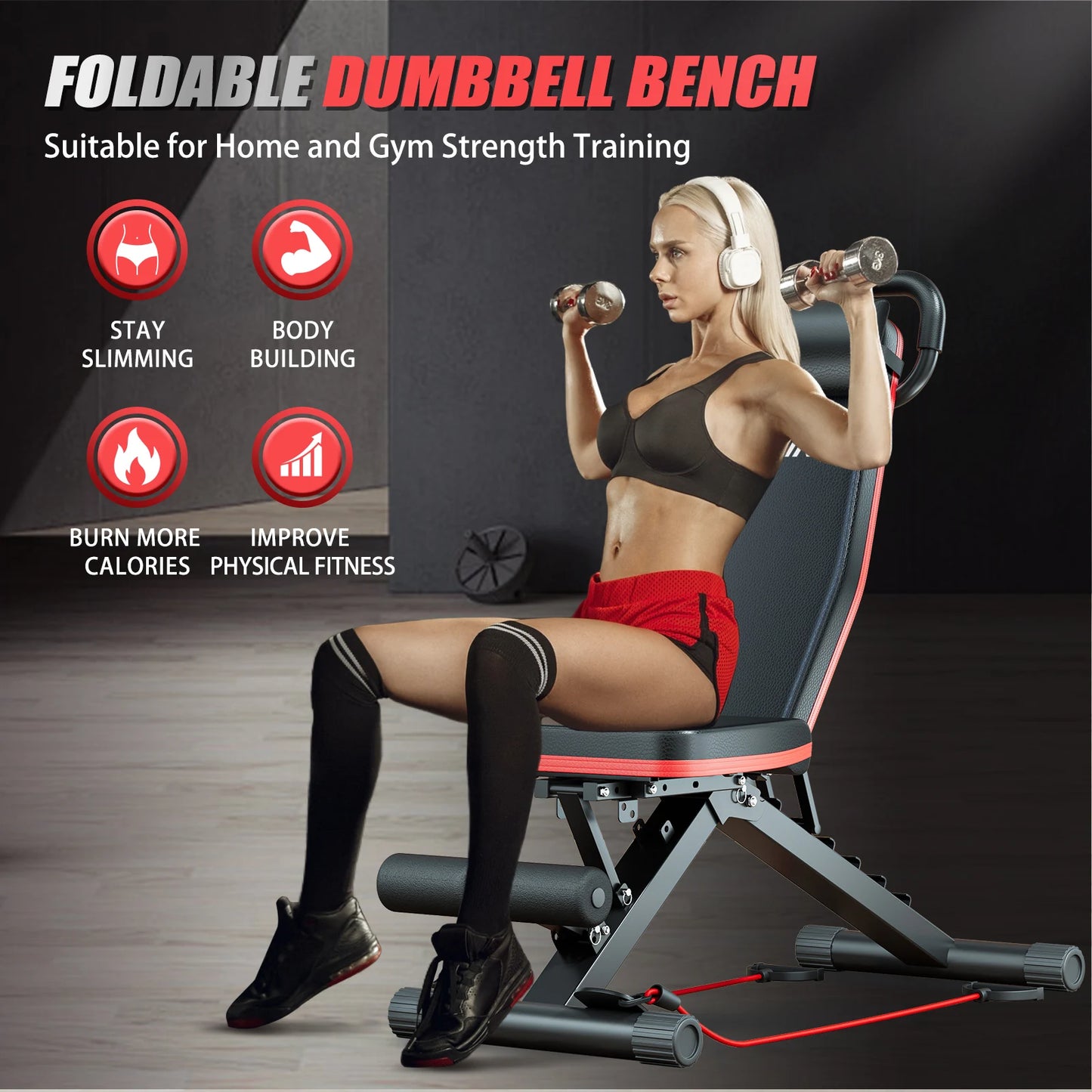 Foldable 14-In-1 Dumbbell Bench With Six Adjustable Levels For Full Body Workout