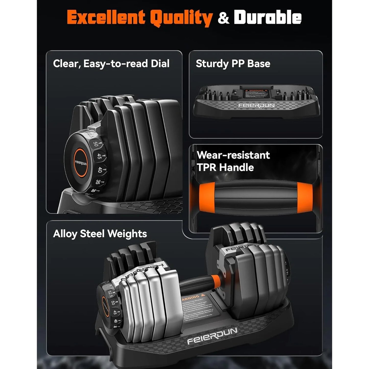 FED Fitness Adjustable Dumbbell Set 105lb With Storage Box