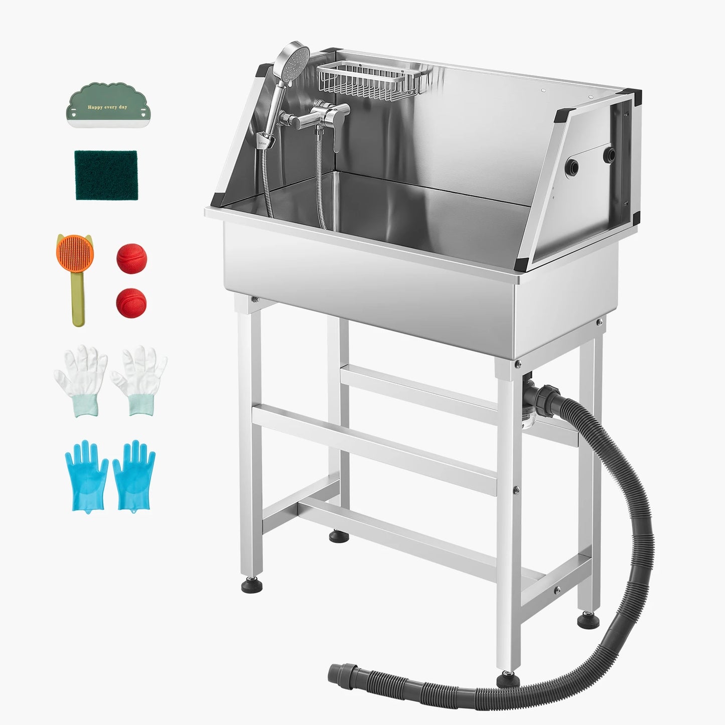 SucceBuy Stainless Steel Dog Washing Station With Hot and Cold Faucet
