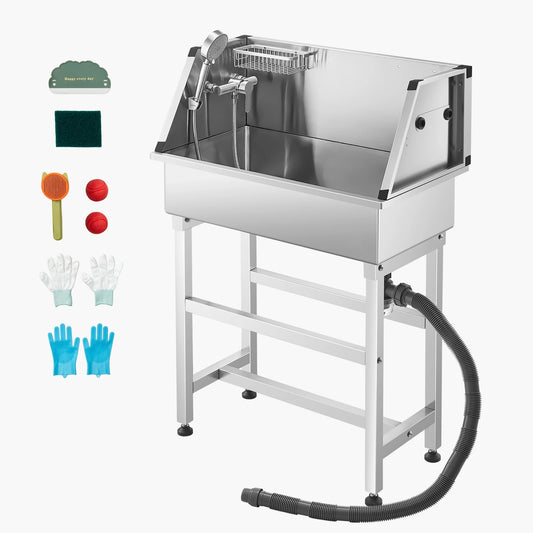 SucceBuy Stainless Steel Dog Washing Station With Hot and Cold Faucet