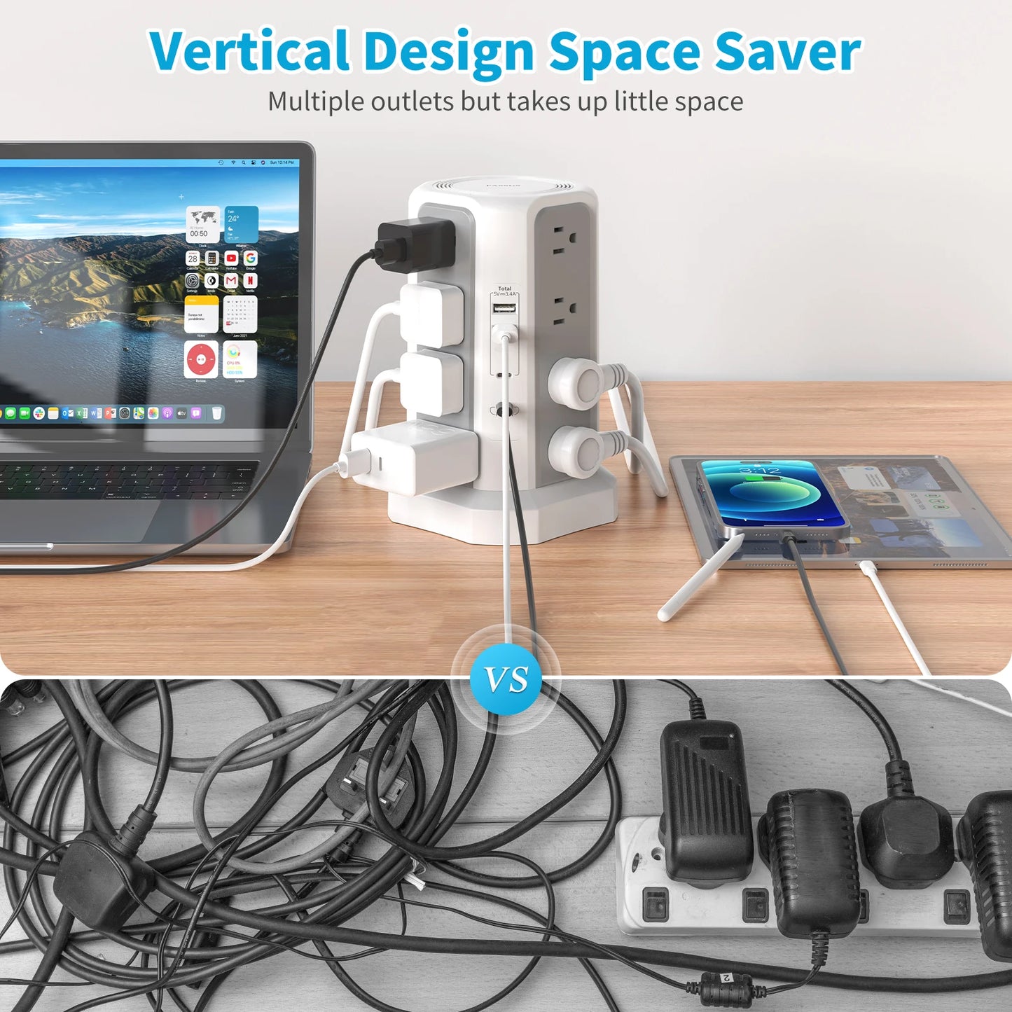 Passus Four-Layer Extension Tower Plug-In Board With PD Fast Charging