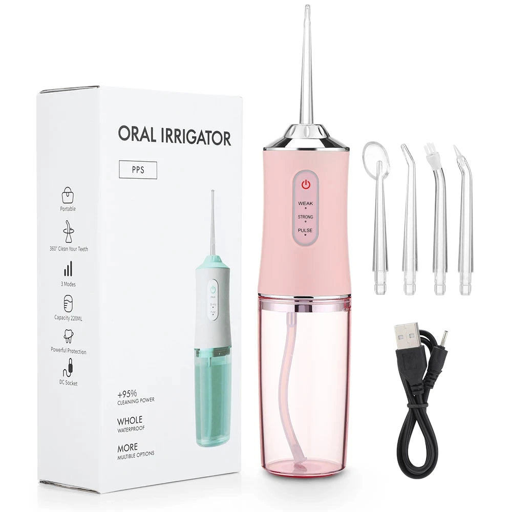 Portable Oral Irrigator Water Flosser USB Rechargeable Four Jet Tips