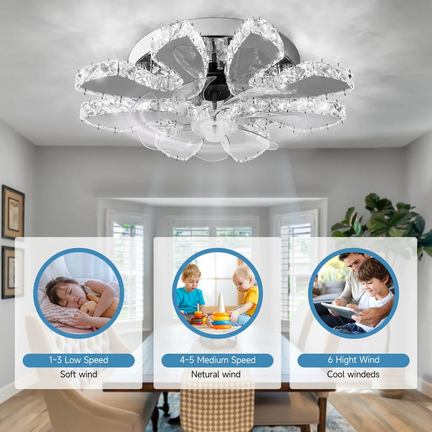 GreeLustr LED Ceiling Fan Light With Retractable Blades