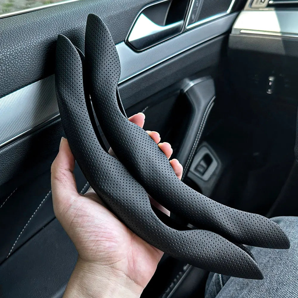 D Shaped Leather Steering Wheel Cover Anti Slip Ventilated Car Accessory