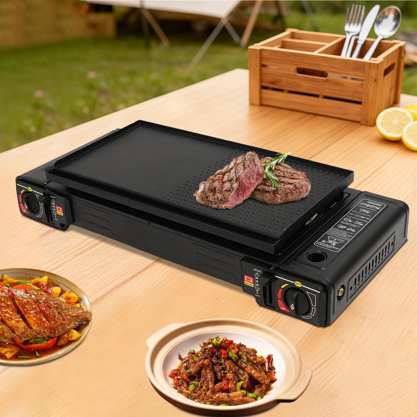 NONE 2-Burner Portable Camping Stove Kit With Baking Pan