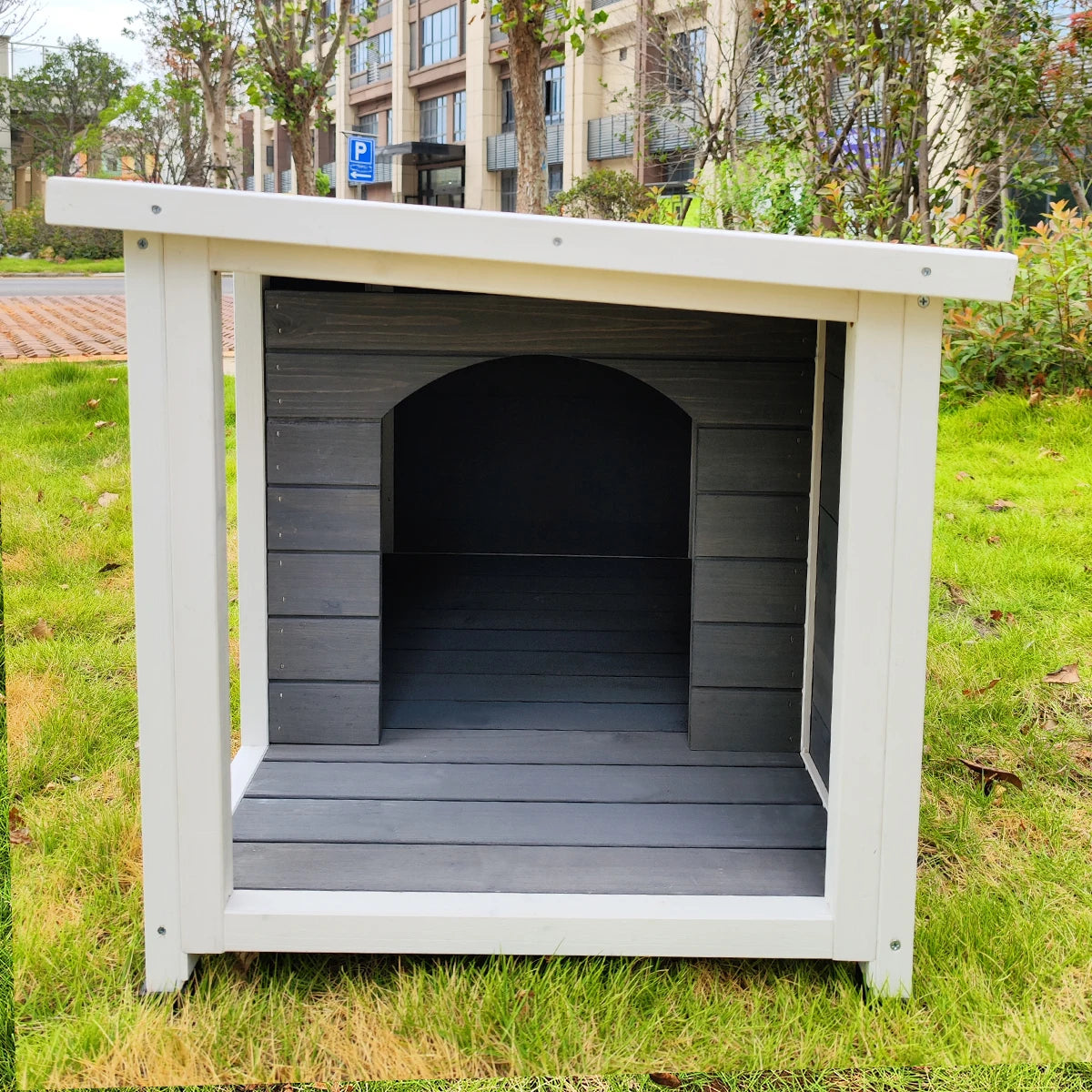 Outdoor Wooden Puppy Kennel With Waterproof Asphalt Roof And Porch