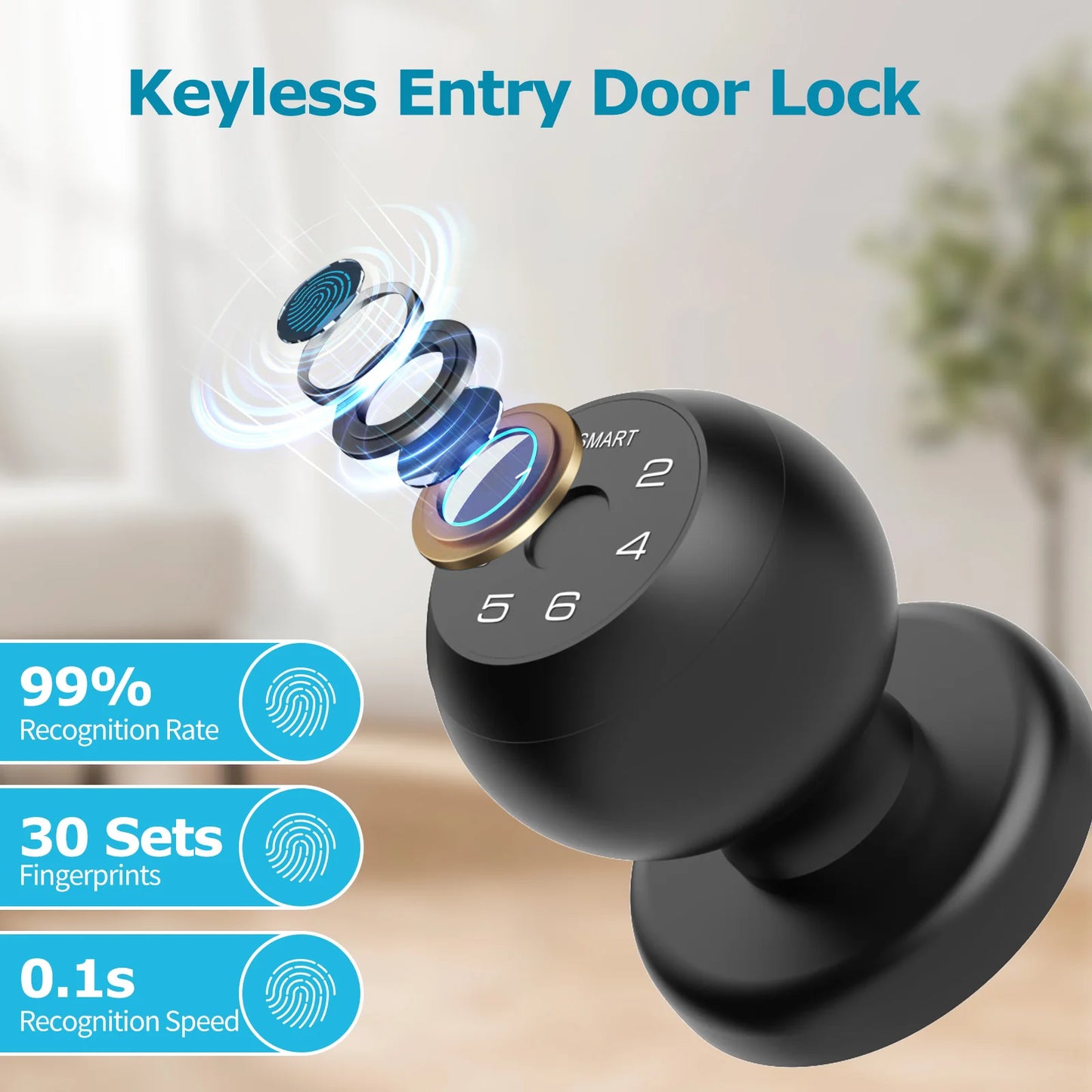 Viladepot Ball-Shaped Smart Lock With Fingerprint And App-Controlled Keypad