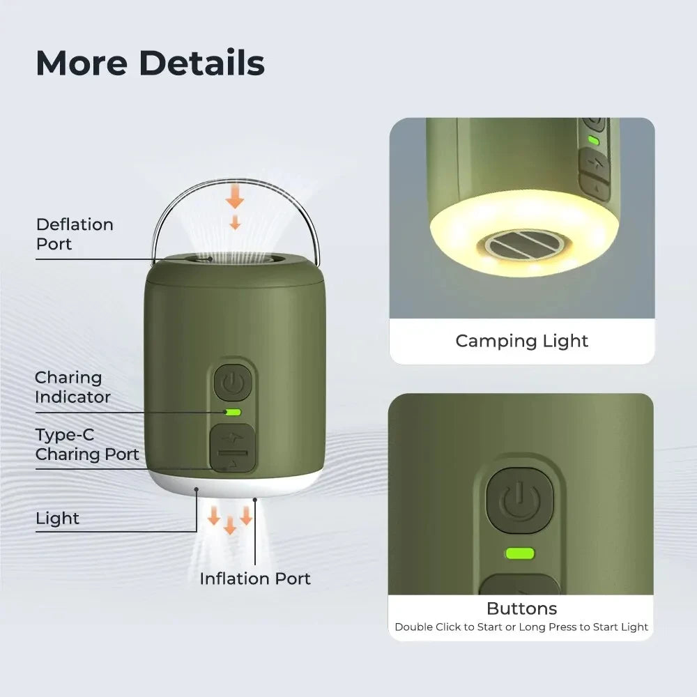 Compact Air Pump With Camping Lantern For Inflatable Mattress