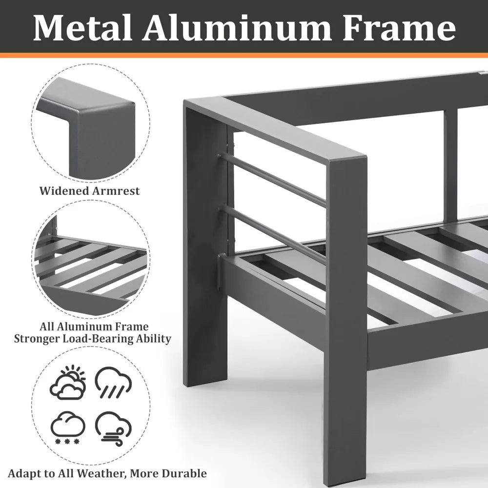 Outdoor Aluminum Patio Sofa 3-Seater All-Weather Couch