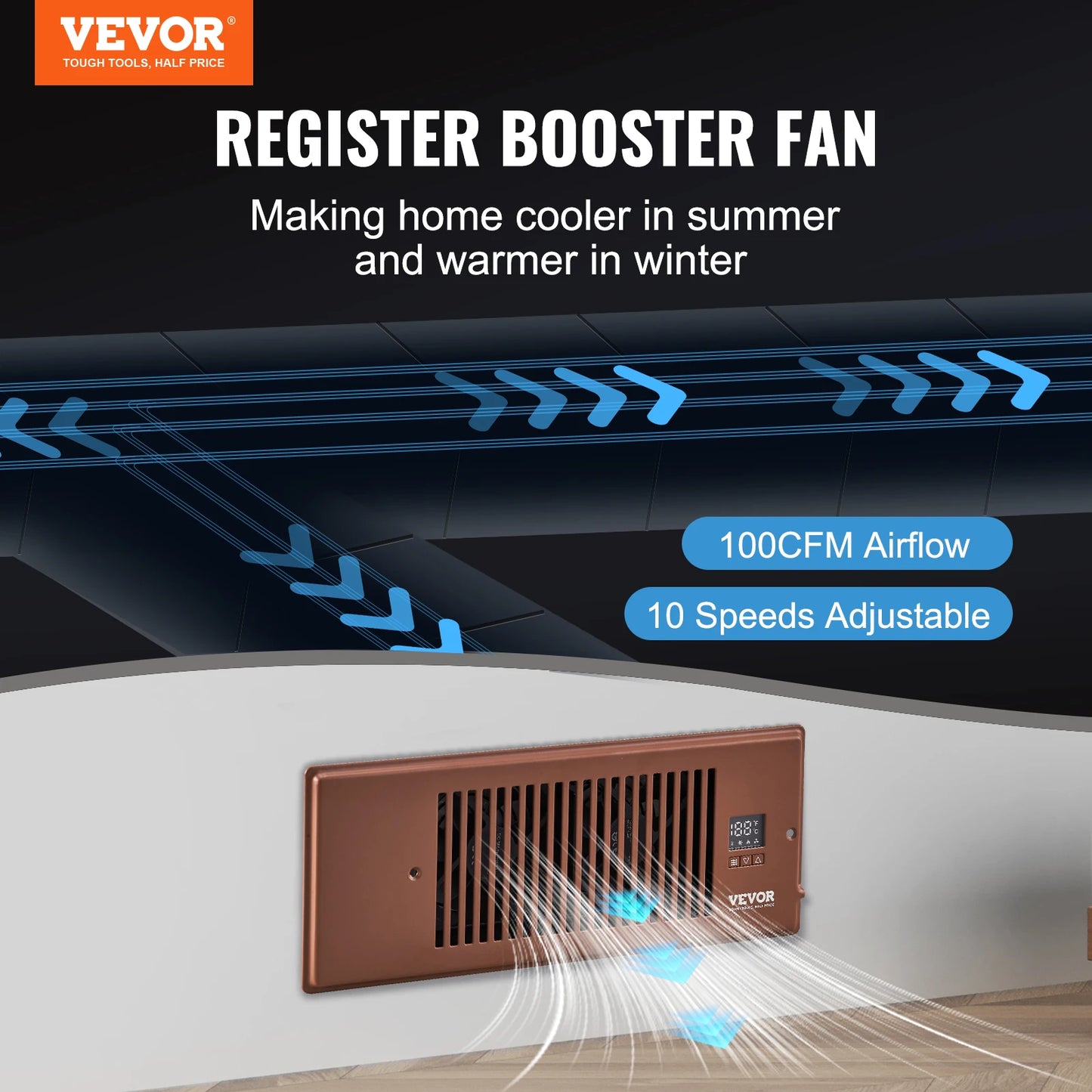 Booster Duct Fan 100CFM With LCD Controller For Ventilation