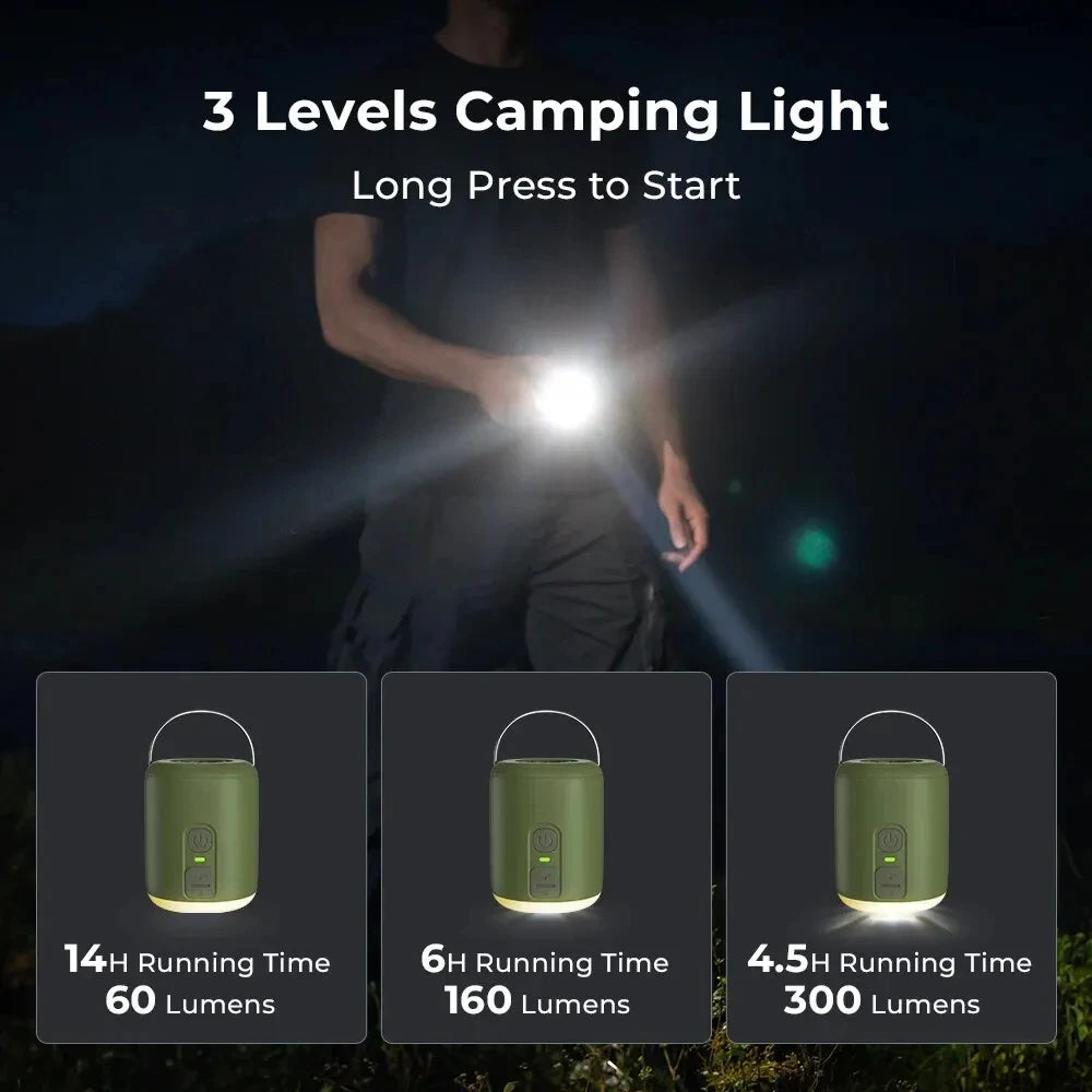 Compact Air Pump With Camping Lantern For Inflatable Mattress