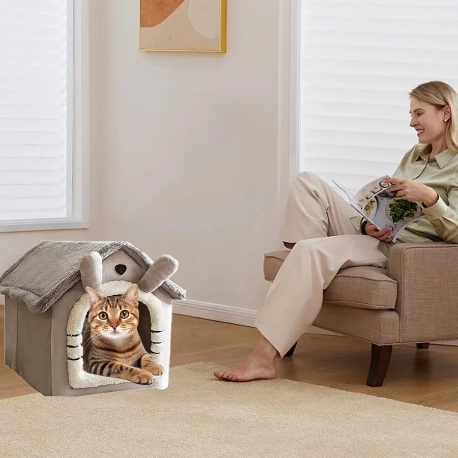 Cat Bed Cave Foldable Dog House Kennel Bed Mat for Small Medium Dogs Cats Winter Warm Chihuahua Cats Den Pet Products Basket Pu