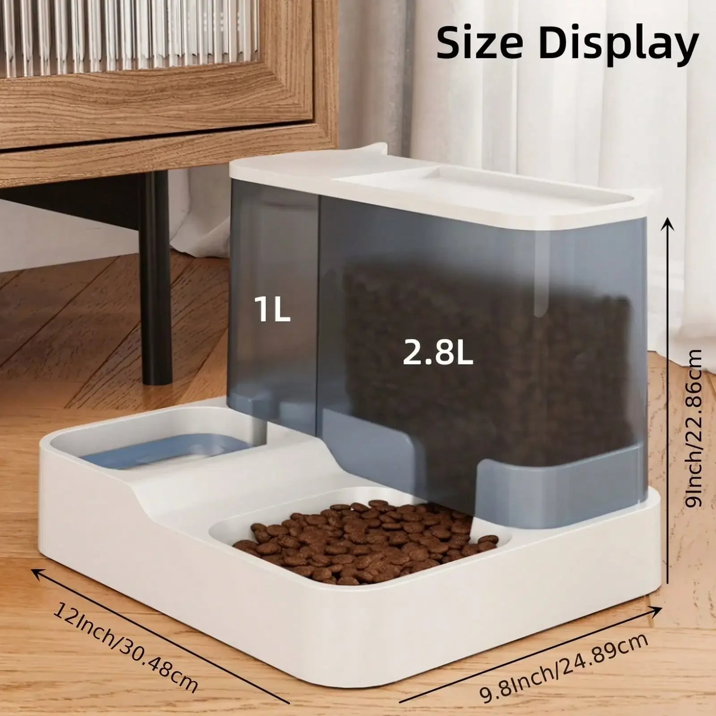 Automatic Cat Food And Water Dispenser Set With Transparent Reservoir