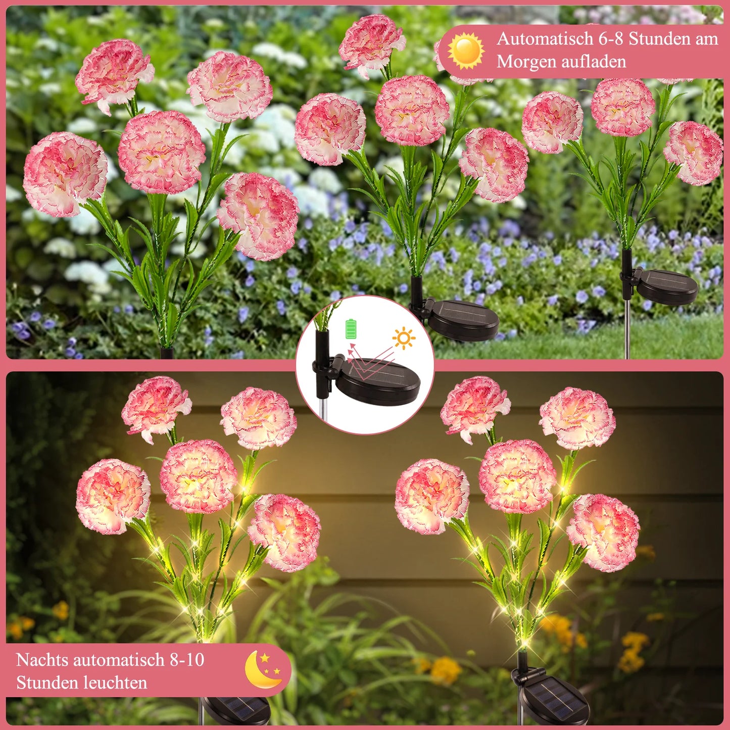 Waterproof LED Carnation Solar Lights For Outdoor Landscape Garden Decor