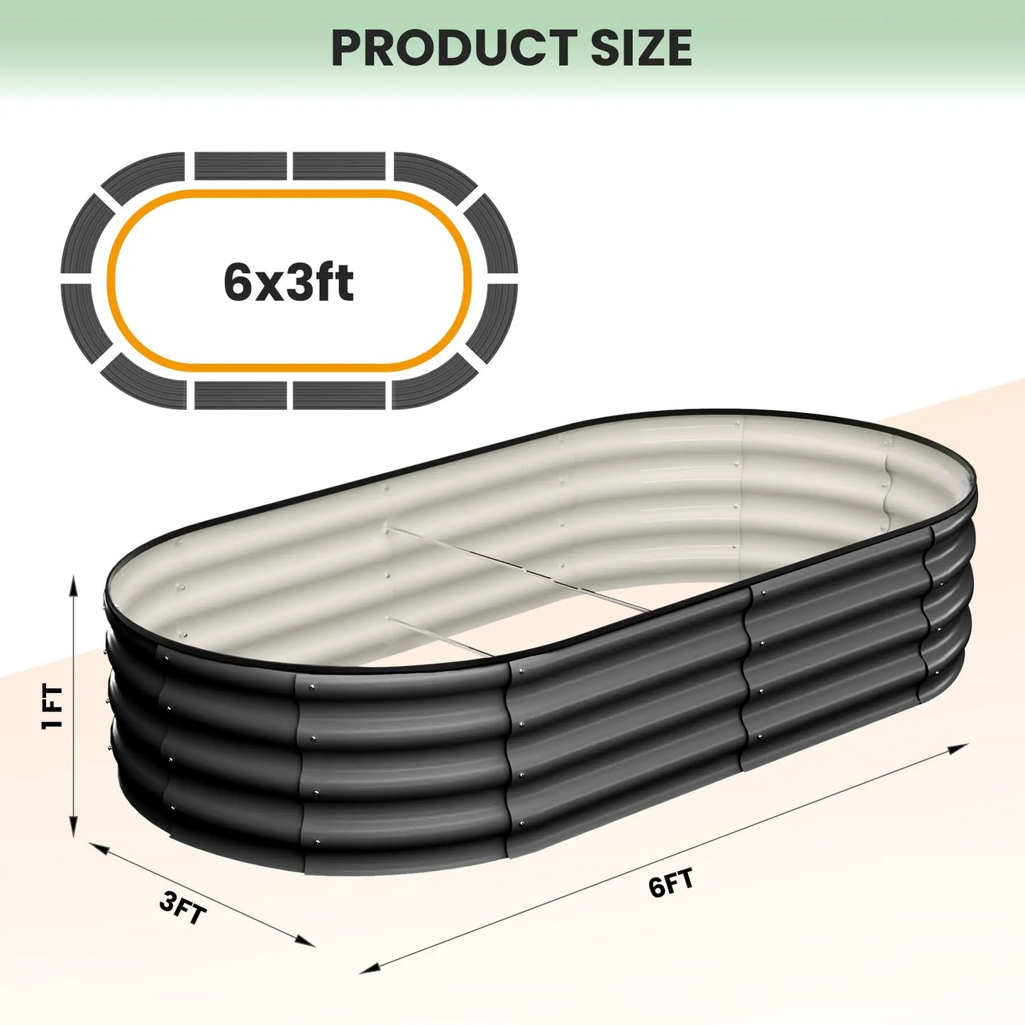 HiMISS Oval Galvanized Steel Raised Garden Bed Safety Edge 2-Pack Planter