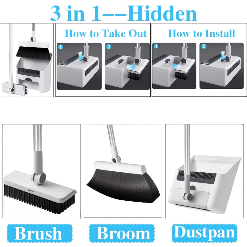 3in1 Broom Dustpan Set For Home Office School Dorm