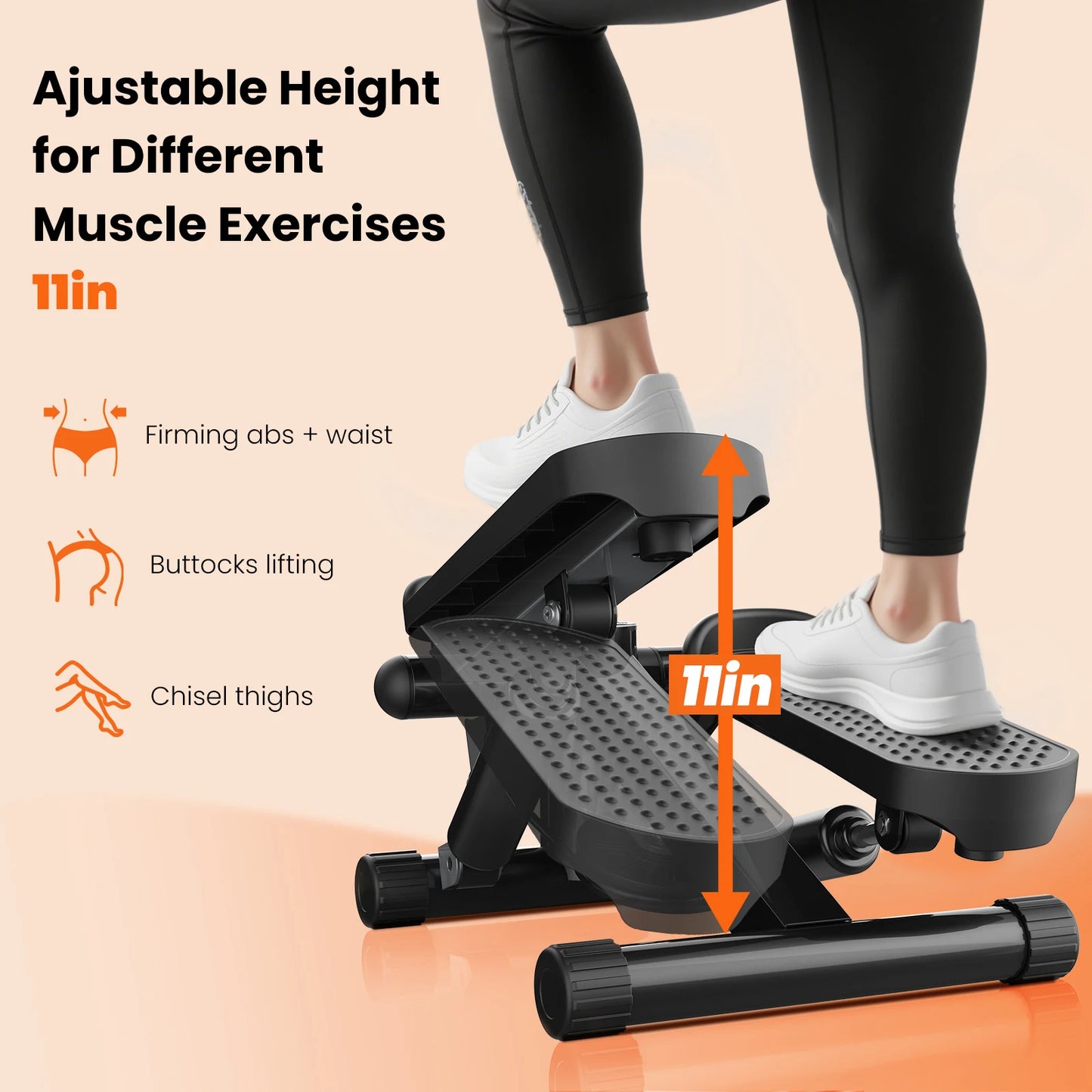 Mini Stepper With Resistance Bands And LCD Monitor