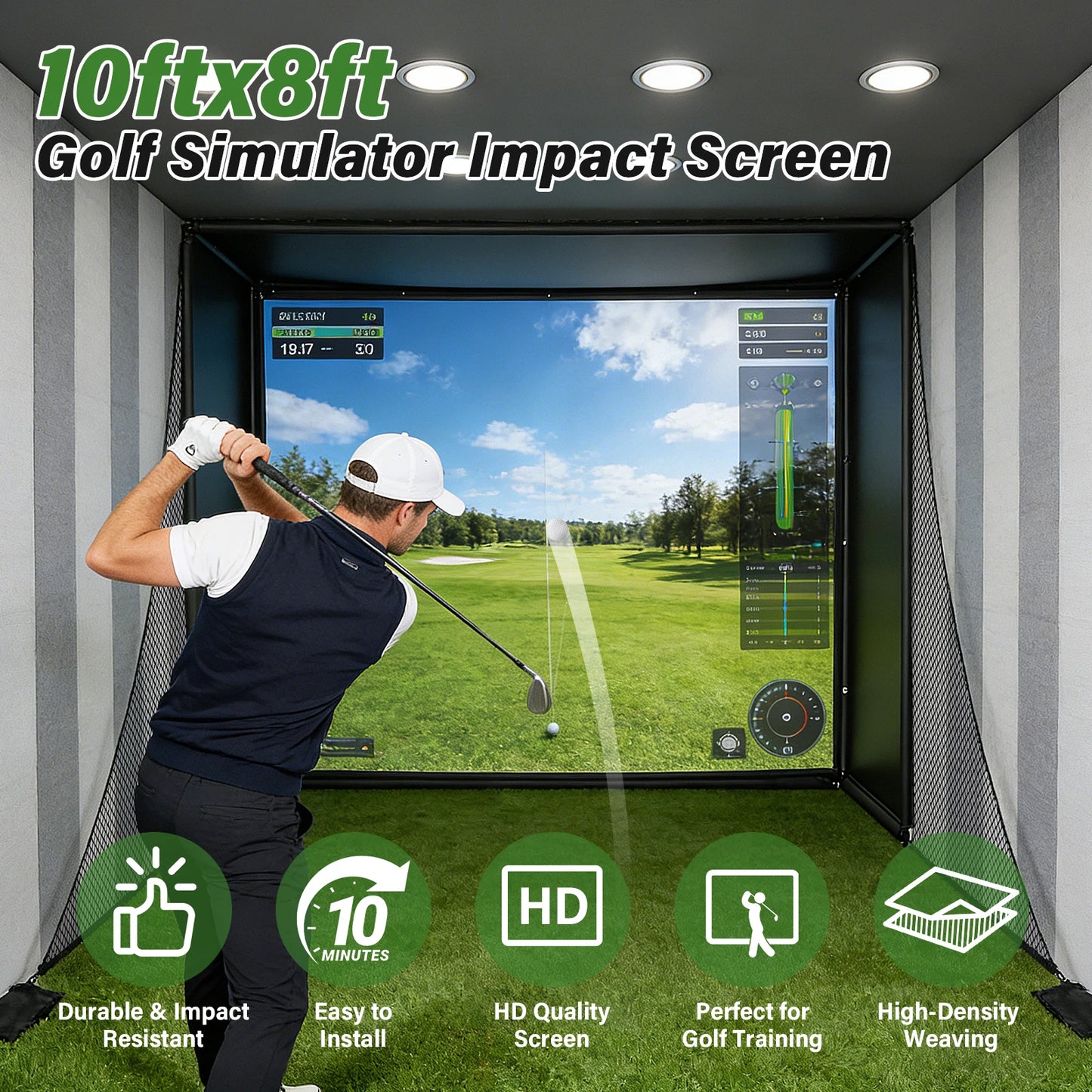 Golf Simulator Net With HD Screen And Heavy Duty Frame