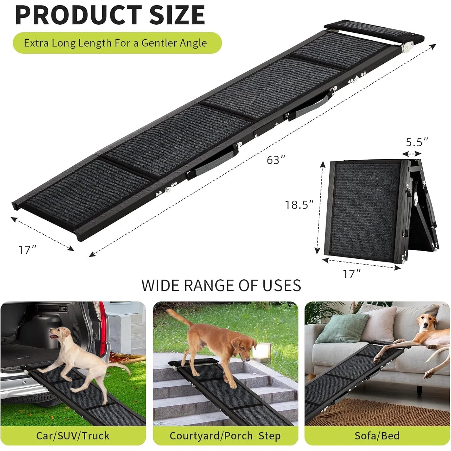 HiMISS Upgraded Foldable Car Ramp For Dogs With Non-Slip Surface