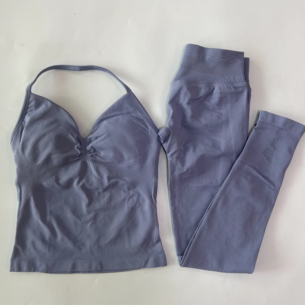 No Logo Seamless Gym Set Women High Waist Tank Tops