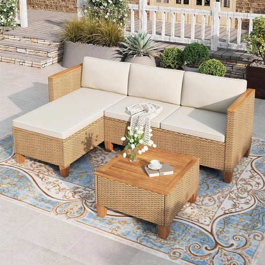 XIUWO 3 Piece Patio Furniture Set Wicker Sofa And Table