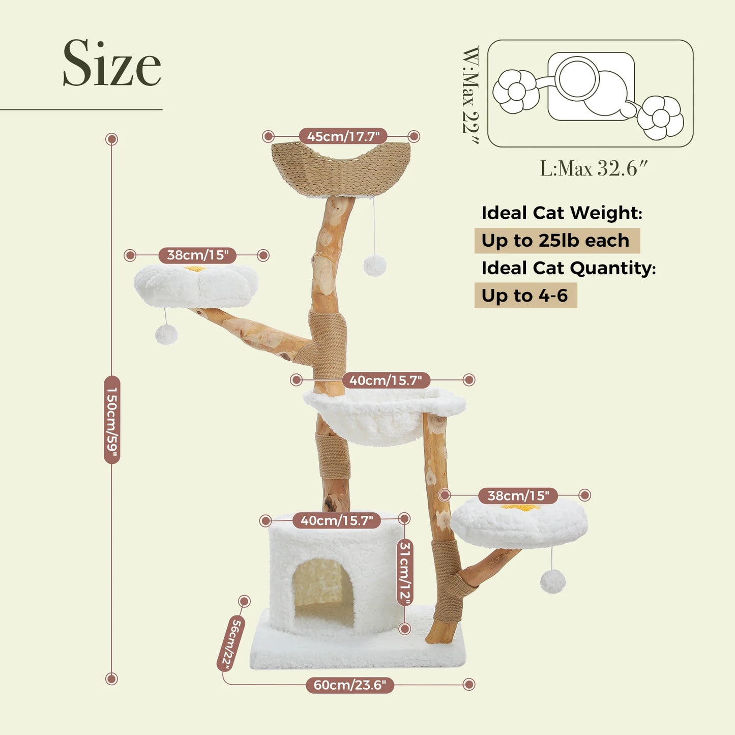PAWZ Road Cat Tree Tower With Sisal Scratching Post Basket