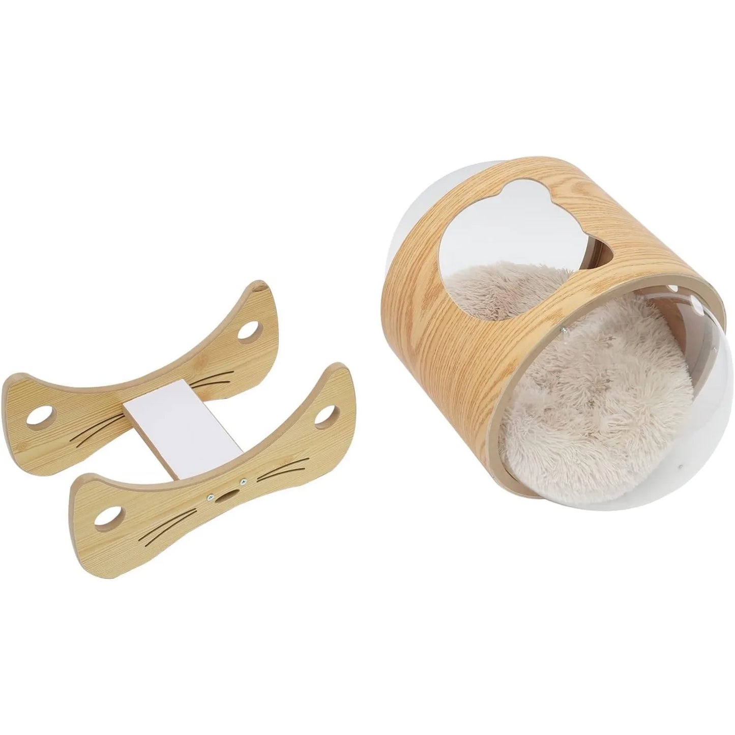 Cat Pod Bed With Wooden Frame And Clear Acrylic Dome For Ventilation
