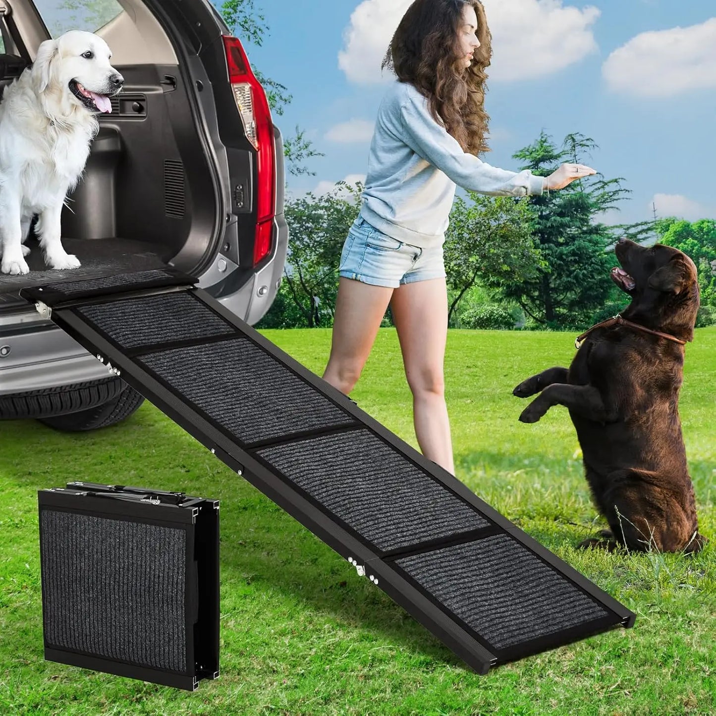 HiMISS Upgraded Foldable Car Ramp For Dogs With Non-Slip Surface